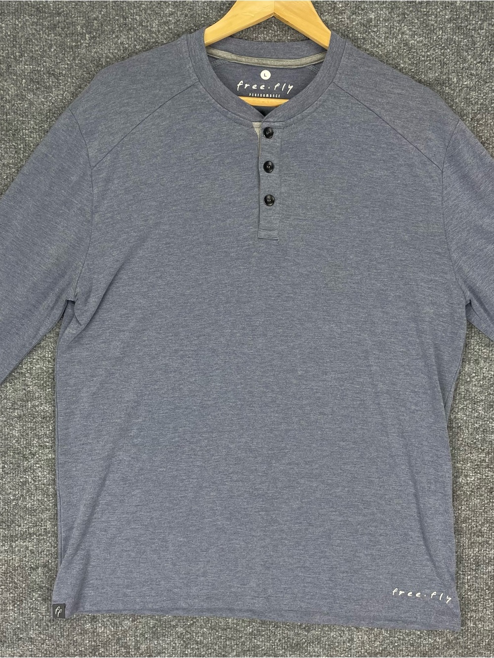 Free Fly Long Sleeve Performance Henley Shirt Mens L Heather Blue Stretch Bamboo